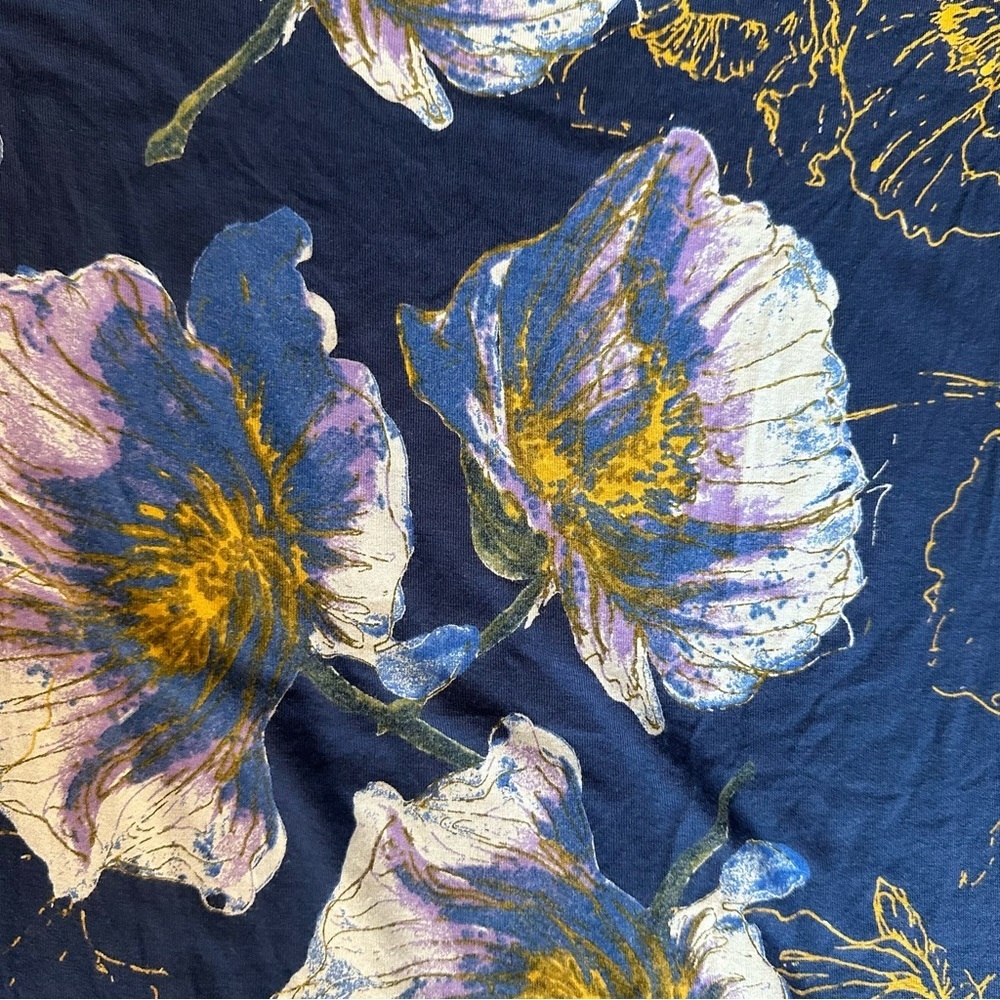 Free People | Birds of Paradise Blue Off Shoulder Floral Bell Sleeves Top Size S - Picture 4 of 9